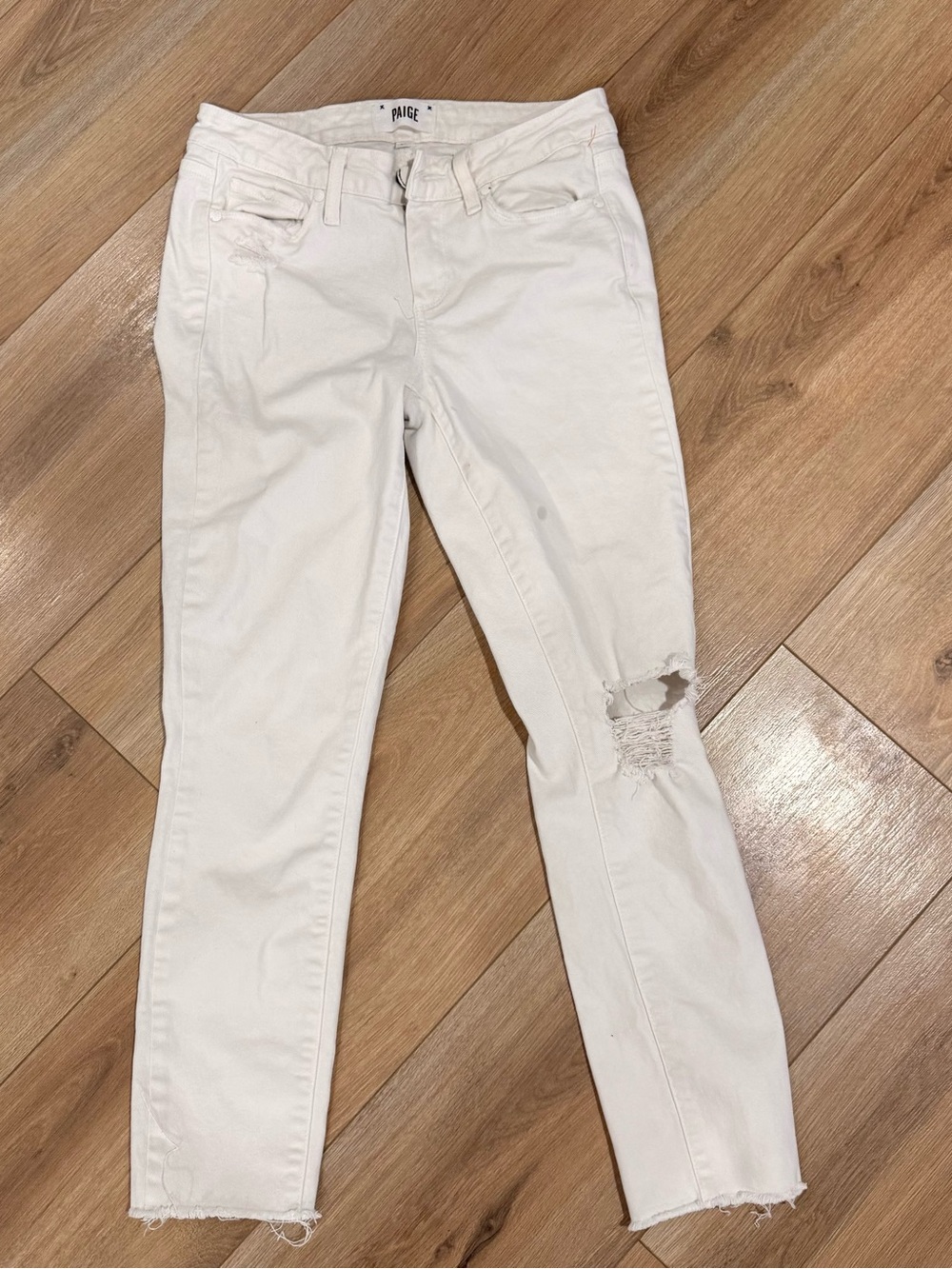PAIGE White Distressed Skinny Jeans - Size 27 Raw Hem